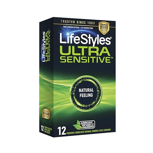 LifeStyles Ultra Sensitive Natural Feeling Lubricated Latex Condoms, 12 Count (Packaging May Vary)