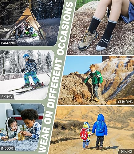 Kids Merino Wool Hiking Socks Boys Girls Toddlers Thermal Winter Warm Boot Thick Cushion Socks 6 Pairs 6