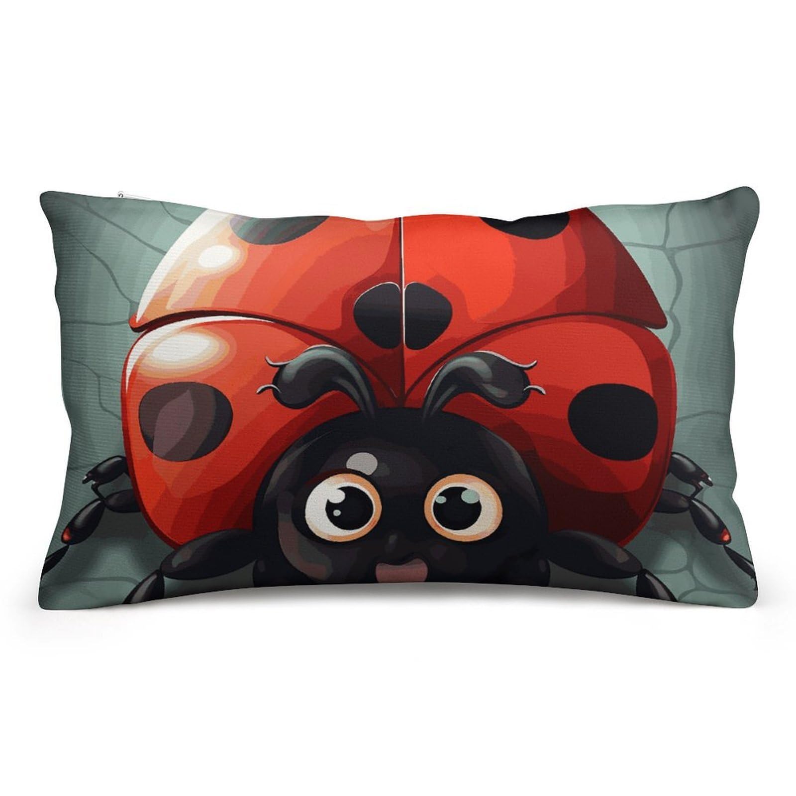 FodPand Decorative Throw Pillow Covers 8x12 Short Plush Cartoon Ladybug Body Pillowcase Cushion Cases with Invisible Zipper Rectangle Lumbar Pillow Shells for Sofa Couch Chair Bed Home Decor