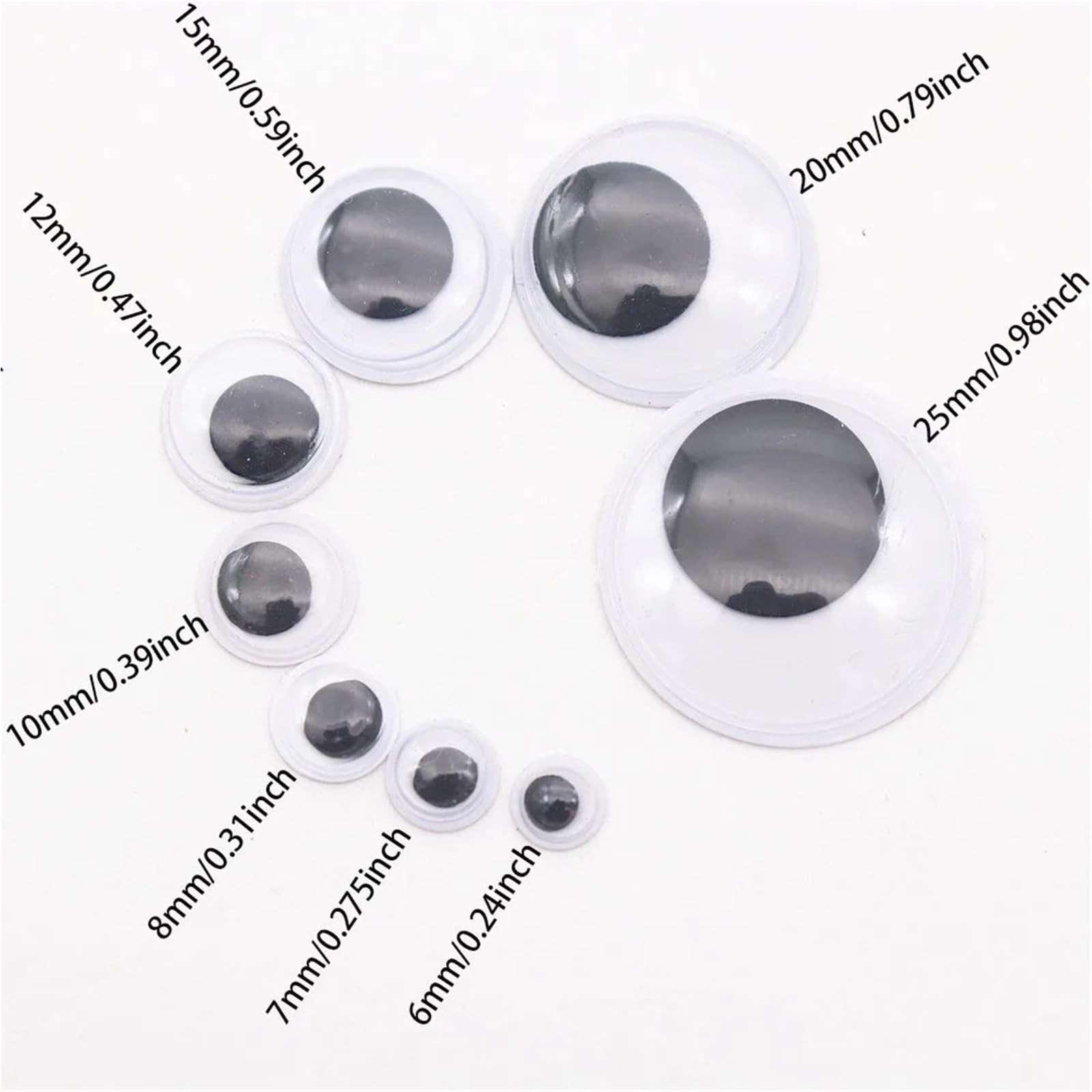 Yeux vacilants pour travaux manuels, 6 à 25 mm, autocollants amusants en plastique pour bricolage, bricolage, décoration de fête