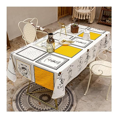 Nappe jaune blanc Bon Appétit en coton lin 135x240 cm