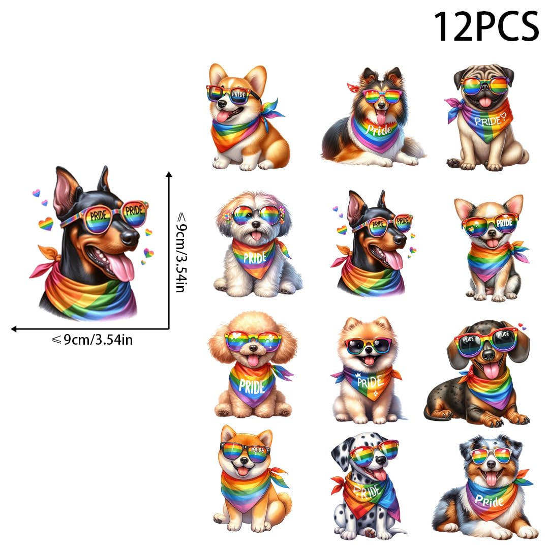 12pcs LGBTQ Pride Month, Pride Month Dogs Iron on Transfers, DTF Transfers Ready to Press Washable Stickers Iron on Decals for T Shirts Hoodie DIY Crafts (P3)