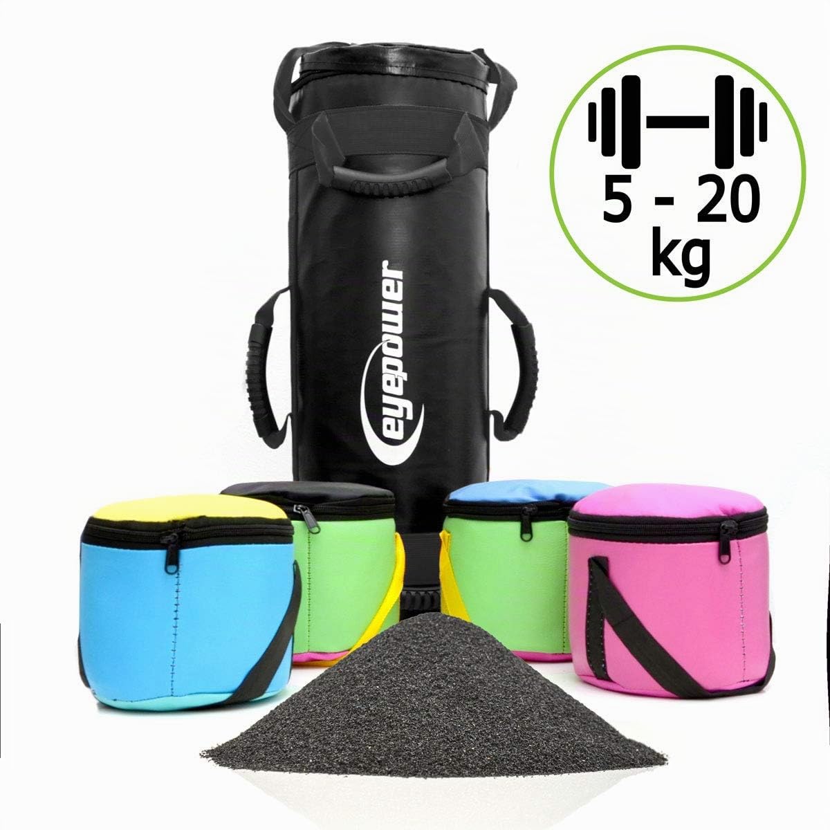 EYEPOWER 5-20kg Power Bag 20x60cm Saco de Arena para Entrenamiento con Pesa