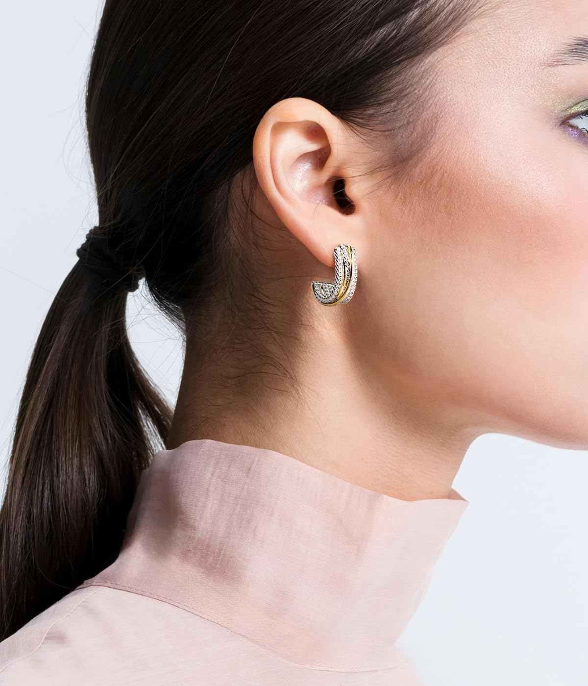 18K Gold Plated Twisted Cable Hoop Earrings Designer Inspired Two Toned C Hoop Earrings for Women Gift - Image 9