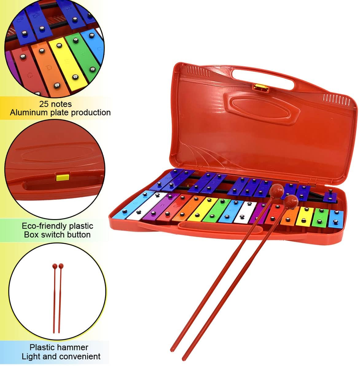 TABODD 25Note Xylophone Glockenspiel, Colorful Musical Instrument Toy