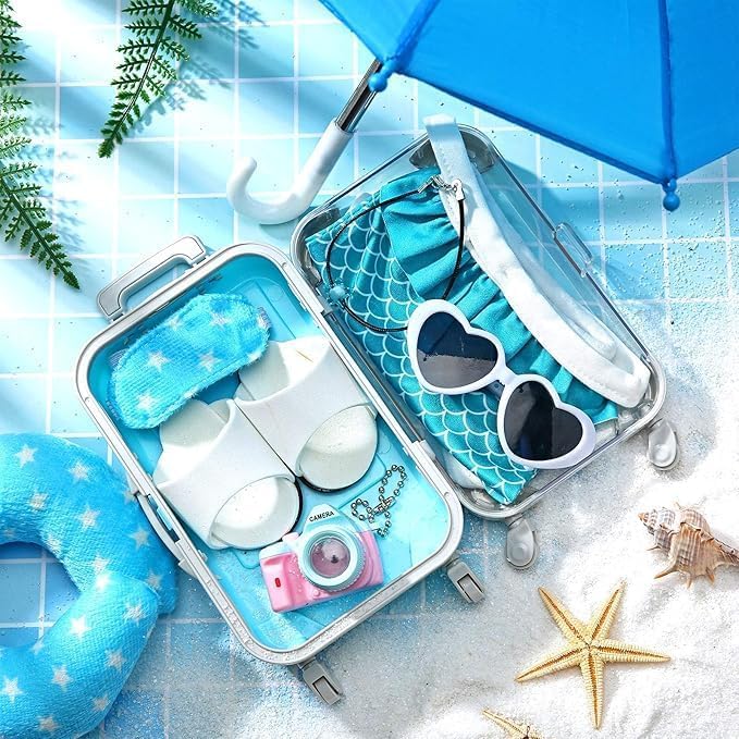 Image of Mini Trolley Storage Box for Eyelashes & Beauty Essentials | Cute Suitcase Style Mini Organizer | Portable Makeup, Lash & Hangover Kit Case for Girls & Travel Use (1Blue)
