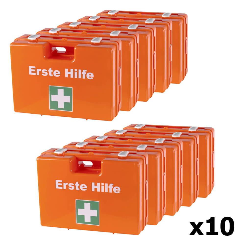 Sparset: 10 x Erste-Hilfe-Koffer DIN 13169, mit Wandhalterung, 3 Jahre haltbar, Art.-Nr. 611544 | Verbandskasten | Notfallkoffer | Erste Hilfe Kasten