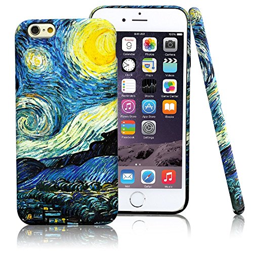 YunMonster Clouds Compatible iPhone 6/6S Case [Famous Paiting Series] Smooth Premium Durable Hard PC Funny 3D Flowing Oil Painting case with a Free Screen Protector-The Starry Night Van Gogh