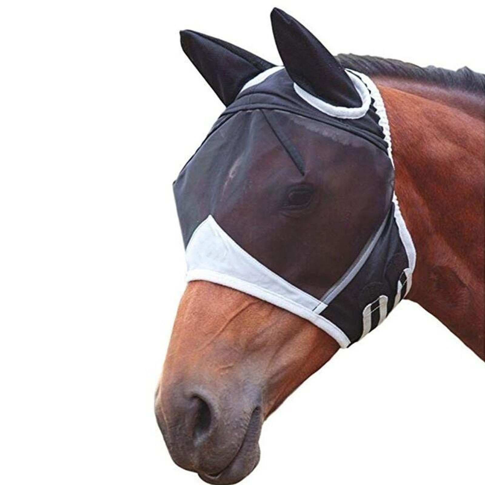 Masque anti-mouches cheval protection nasale UV, couvre-nez maille respirante poney cob shetland, fermeture velcro réglable