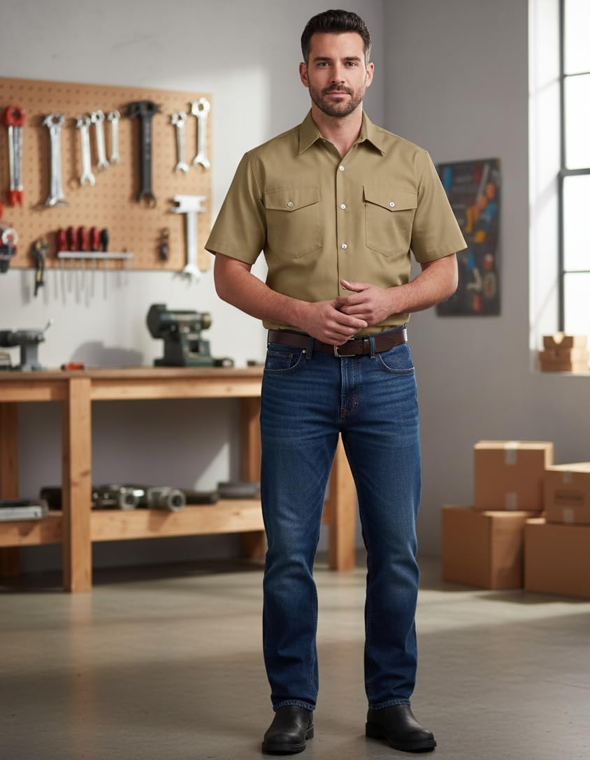 Men's Industrial Premium Work Shirt, Regular Fit, Short Sleeve - Image 2