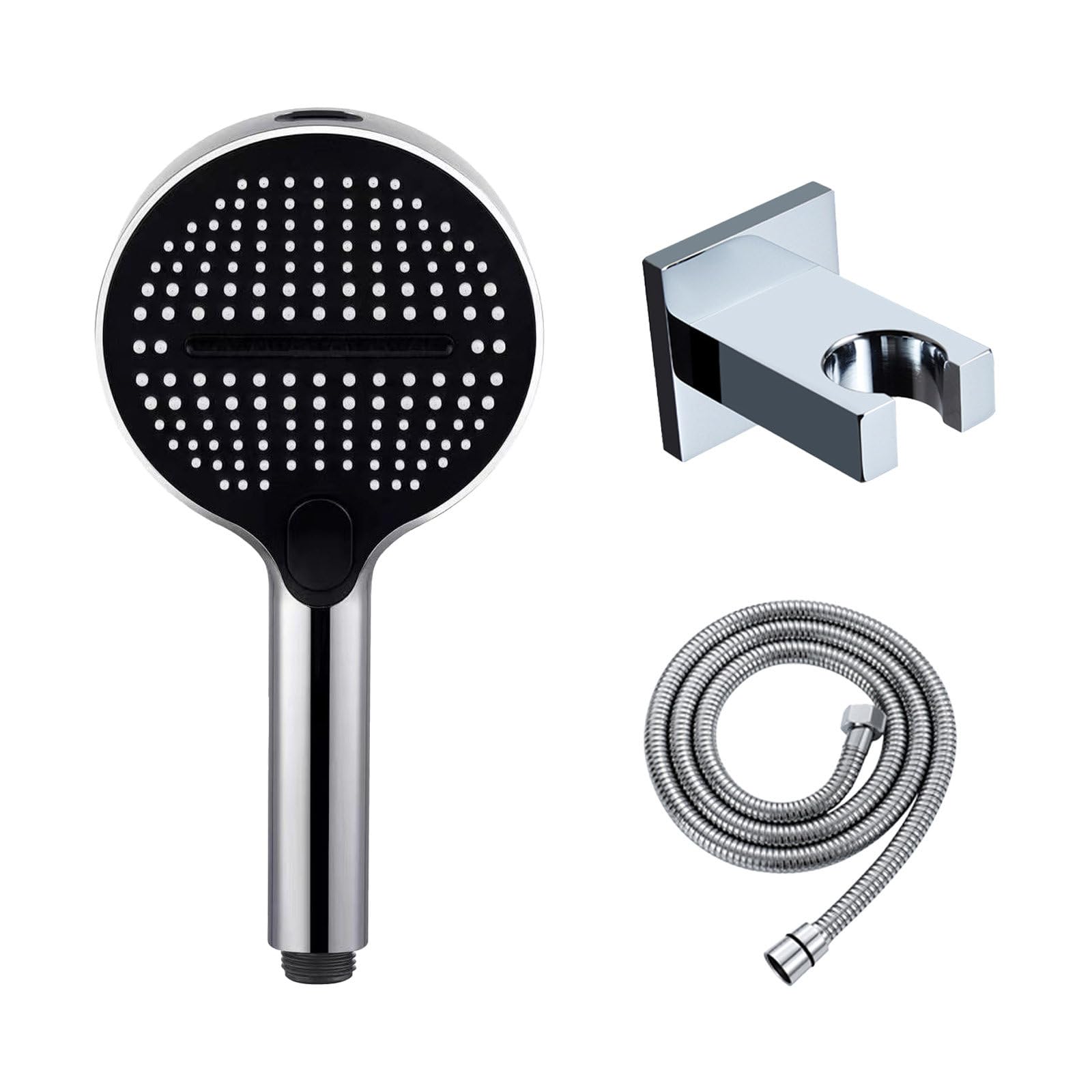 Alcachofa de Ducha de Mano 5 Modos, Cabezal de Ducha ABS Alta Presión con Soporte de Cobre y Flexo de Acero INOX 1,5 m – Ahorro de Agua, Antical, para Baño, Ducha y Bañera