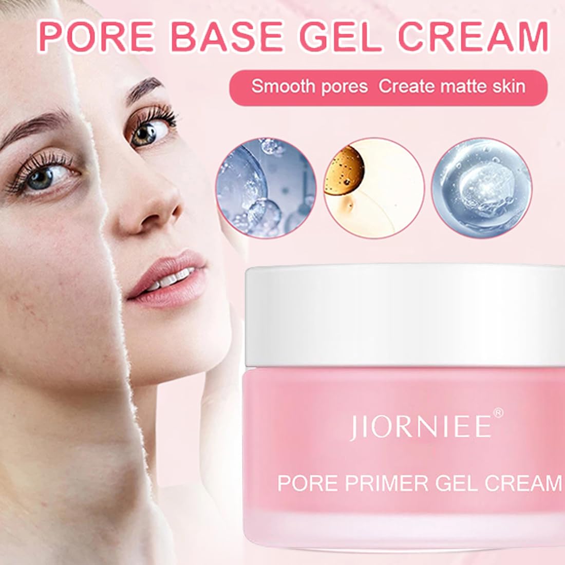 Pore Primer Gel Cream - Crema base de maquillaje nutritiva | Crema de gel para rellenar los poros para una piel suave | Crema base de maquillaje con niacinamida | 2 x 30 ml