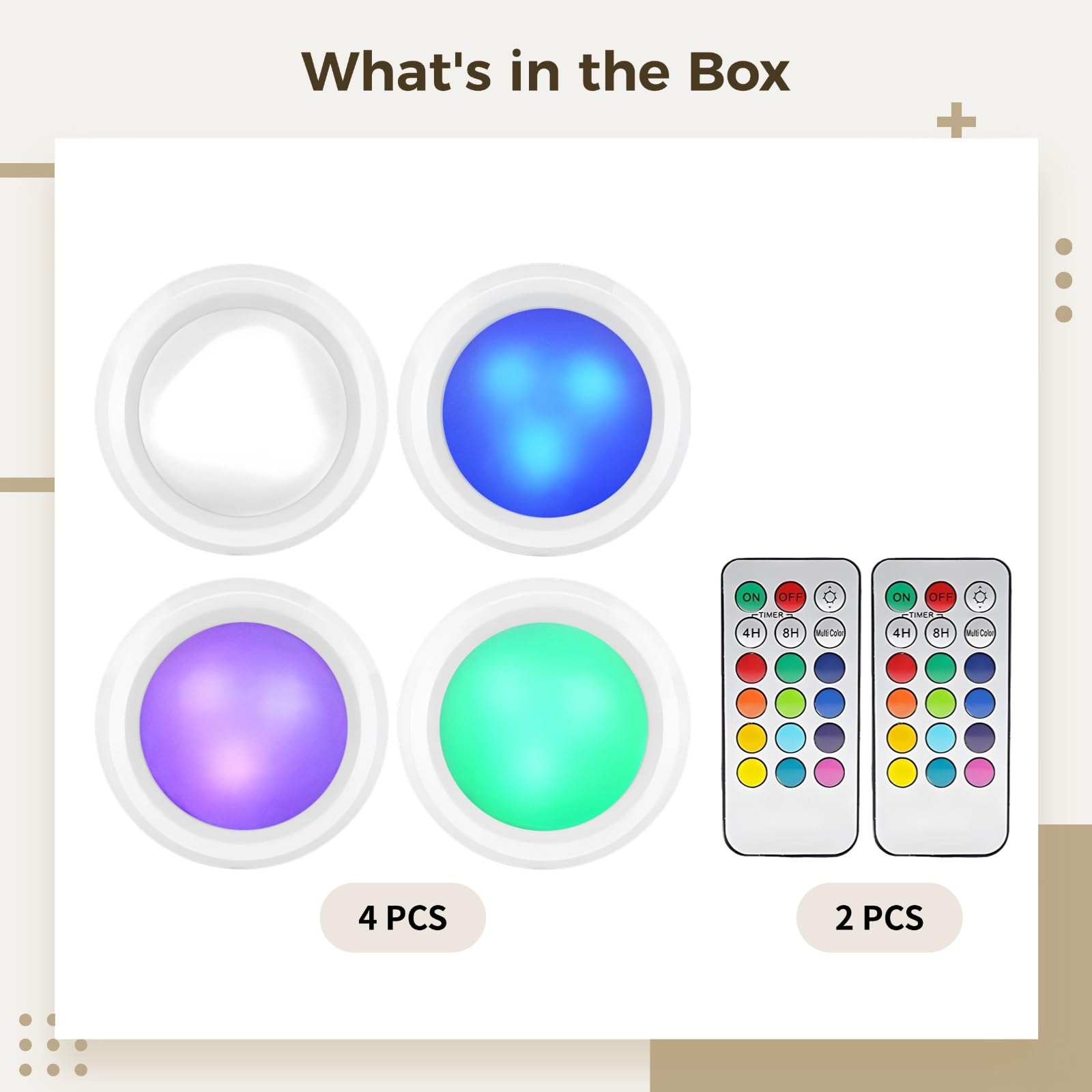Remote-Controlled Wireless Lights, Adaptable Push Lights for Classrooms, Operate On AAA Batteries, Water-Resistant Mood Lighting, Touch-Activated, Four-Pack with Remote