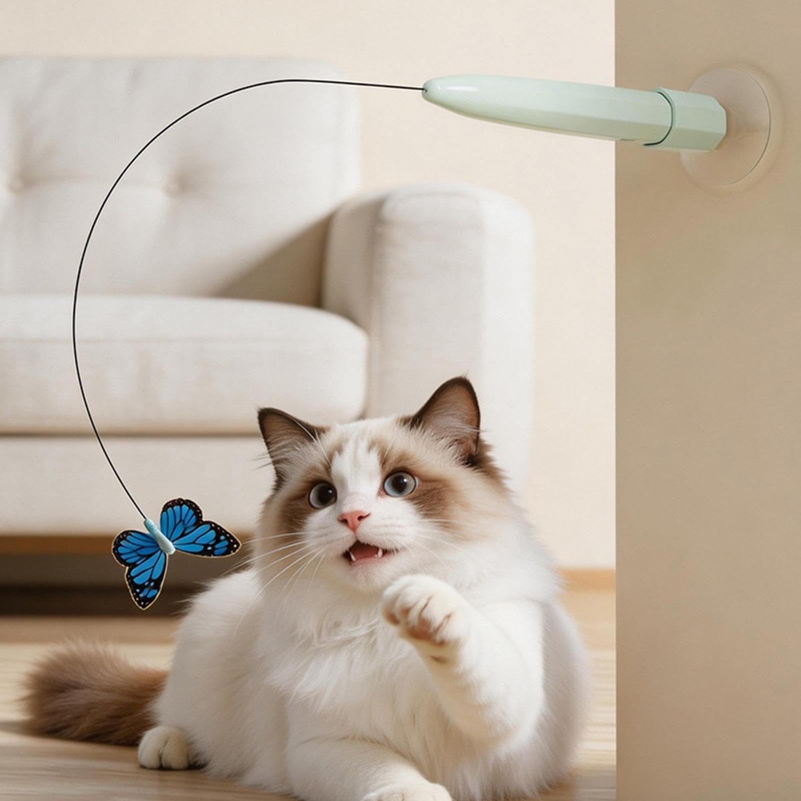 Générique Giocattolo Gatto Automatico - Canna Da Gioco Interattiva con | Canna Elettrica Gatto con Farfalla | per Tutte le Razze Arricchimento Esercizio Giocoso Stimolazione