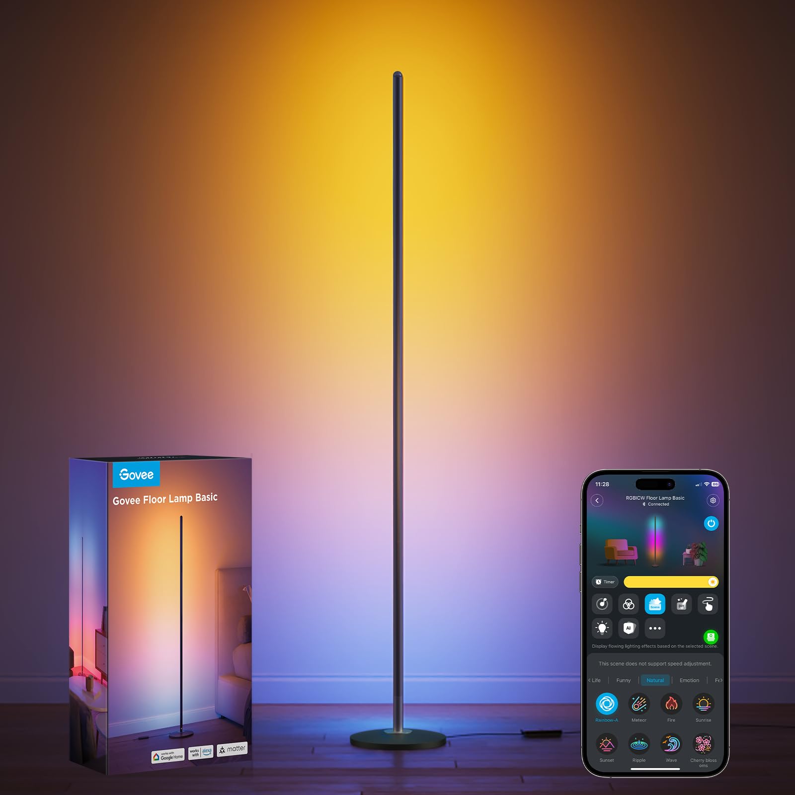 Govee Lampade da Terra LED RGBIC, Piantana Lampada da Terra Funziona con Alexa, Matter, APP, 16 Milioni di Colori Musica Sincronizzazione a Luce Calda per Soggiorno, Camera da Letto, Ufficio, Nero