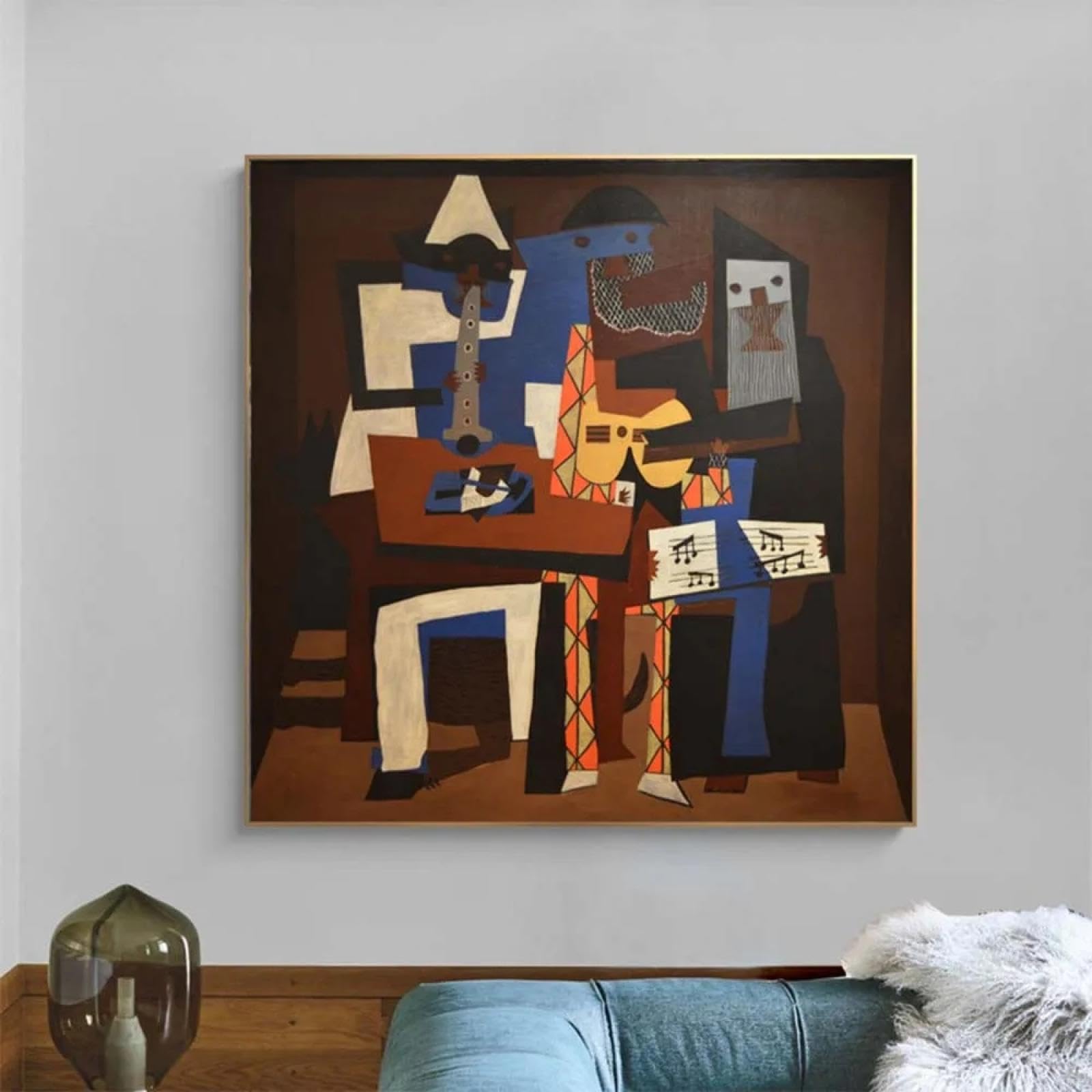 KDOVOKD Picasso Famosi Tre Uomini Musicali Poster da Parete Arte Astratta Decorazioni per la casa Stampa su Tela Dipinto Decorazione per Soggiorno 70x70 cm (28x28 pollici) con Cornice