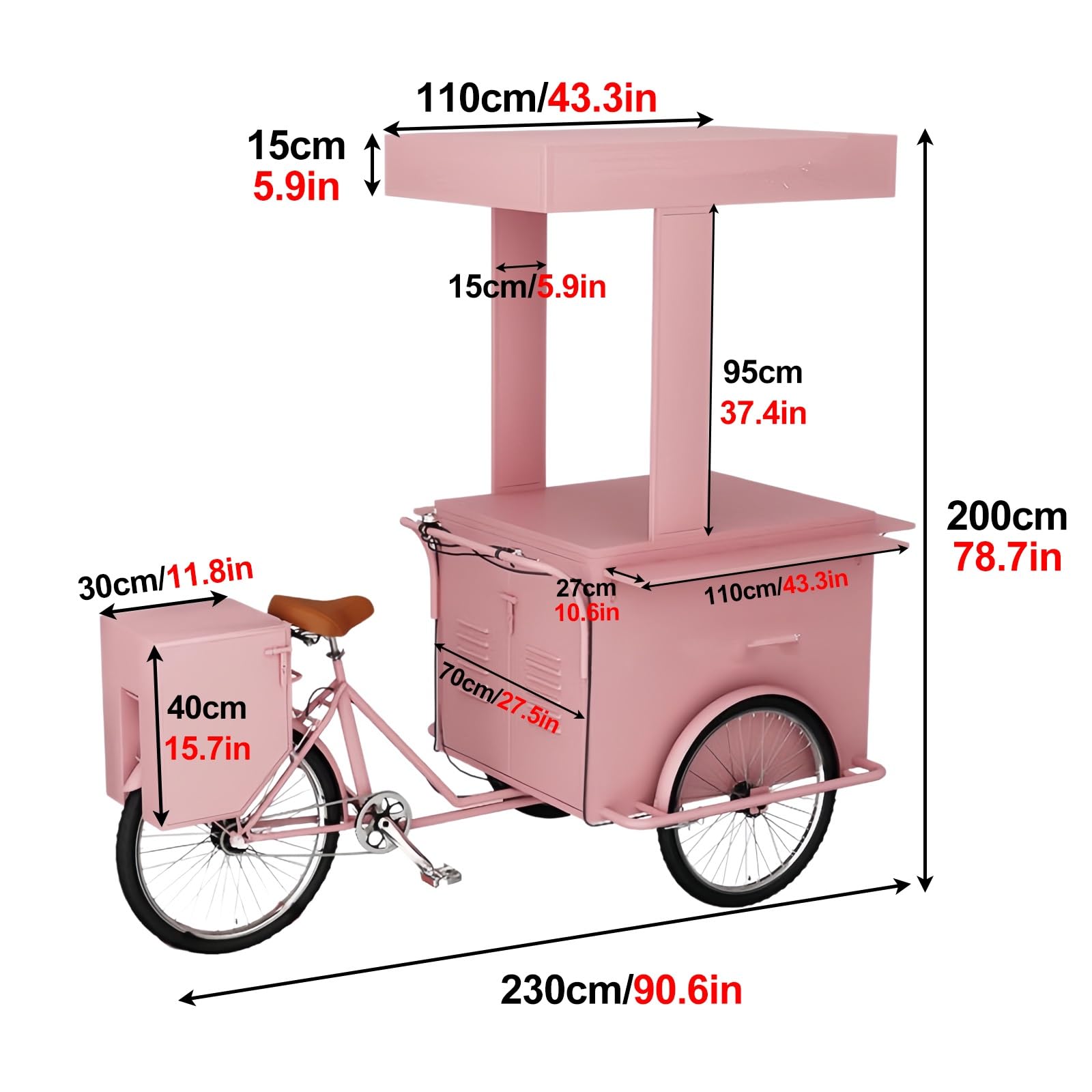 Carrito de alimentos con ruedas para venta ambulante, mercados de agricultores y exhibiciones de ferias