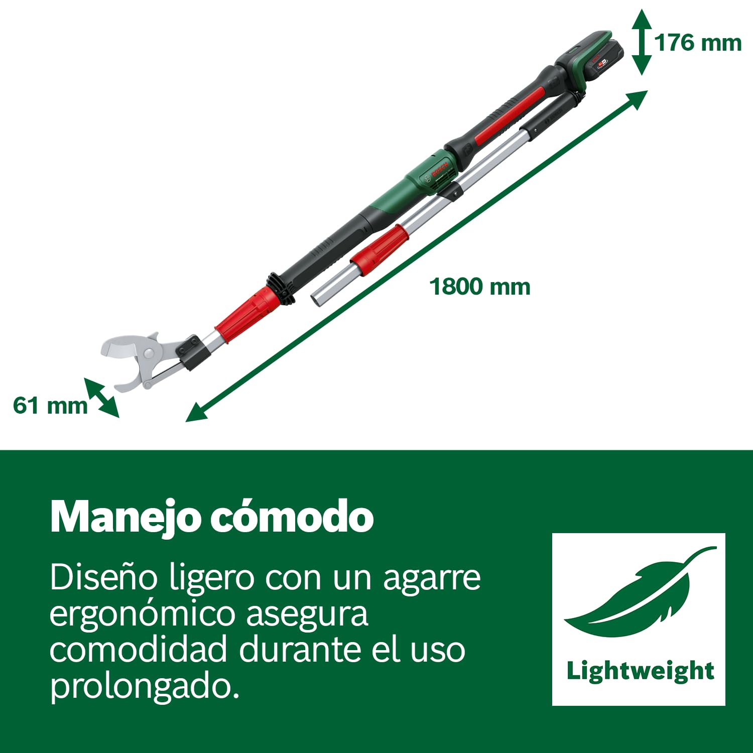Bosch podadora a batería AdvancedPrune 18V-45 (para cortar sin esfuerzo ramas de hasta 45 mm; sistema de 18 voltios; hasta 600 cortes; con bastón telescópico, sin batería ni cargador)