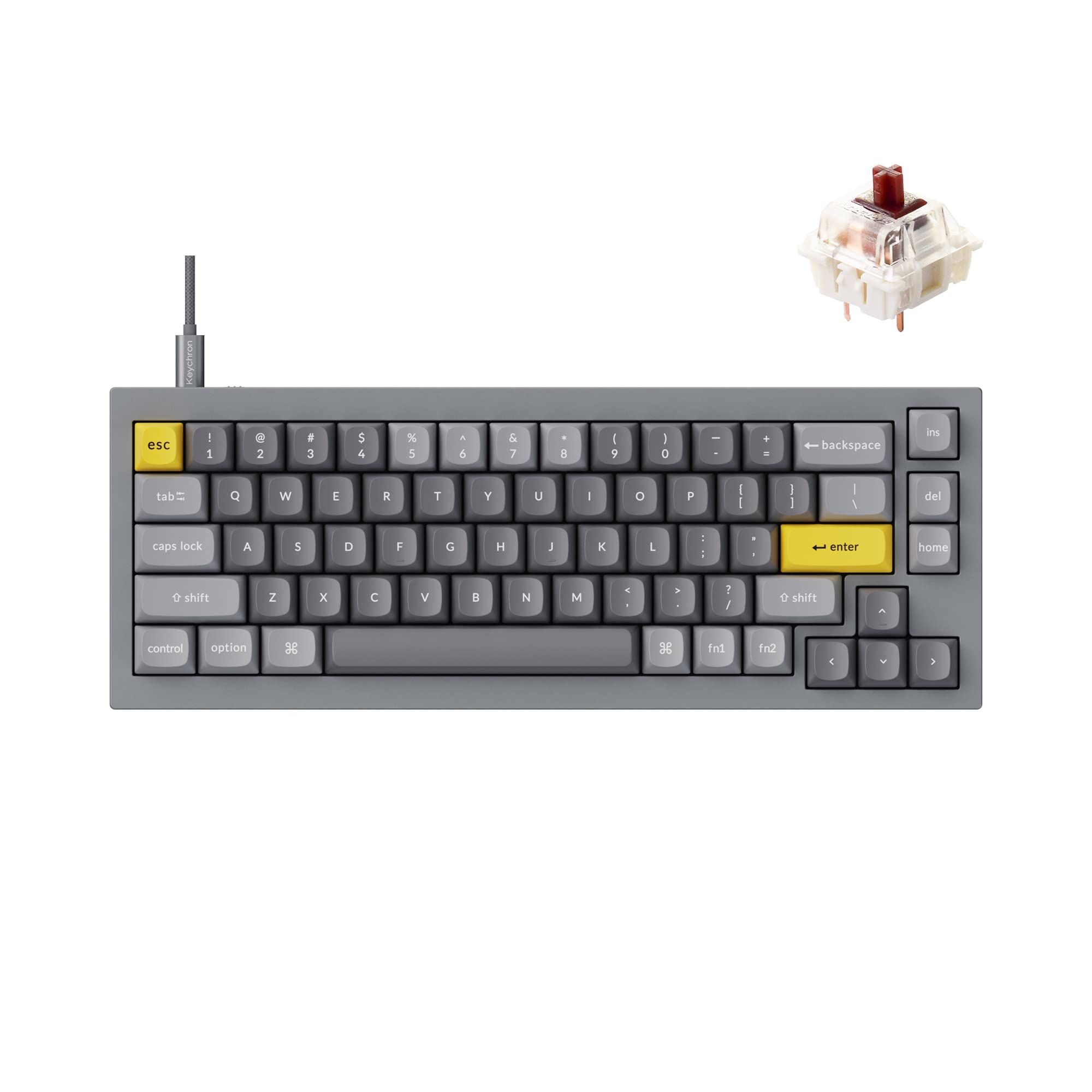 Q2 Wired Custom Mechanical Keyboard, QMK/VIA Programmable Macro, Full Aluminum, Hot-Swappable Gateron G Pro Brown Switch, 65% Layout Double Gasket Compatible with Mac and Windows - Grey