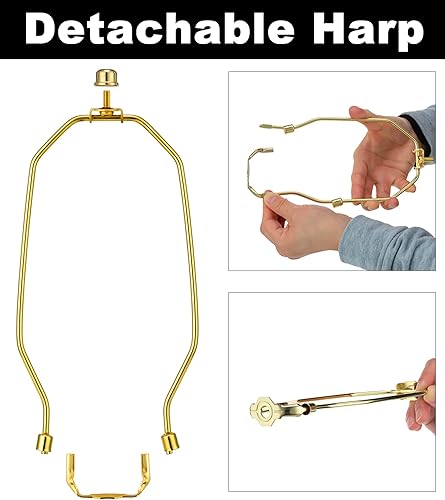 Miniatura 45 de Arpa de lámpara de latón de 8 pulgadas, 2 juegos, soporte de sombra desmontable para lámparas de mesa y pie, soporte resistente con sillín y remate