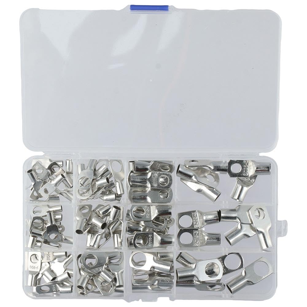 HOBBYIN 120Pcs Heavy Duty Copper Wire Lugs Battery Cable Ends, Battery Cable Lugs Ring Terminal Connectors Eyelets SC Ring Terminal Connectors Assortment Kit for Marine