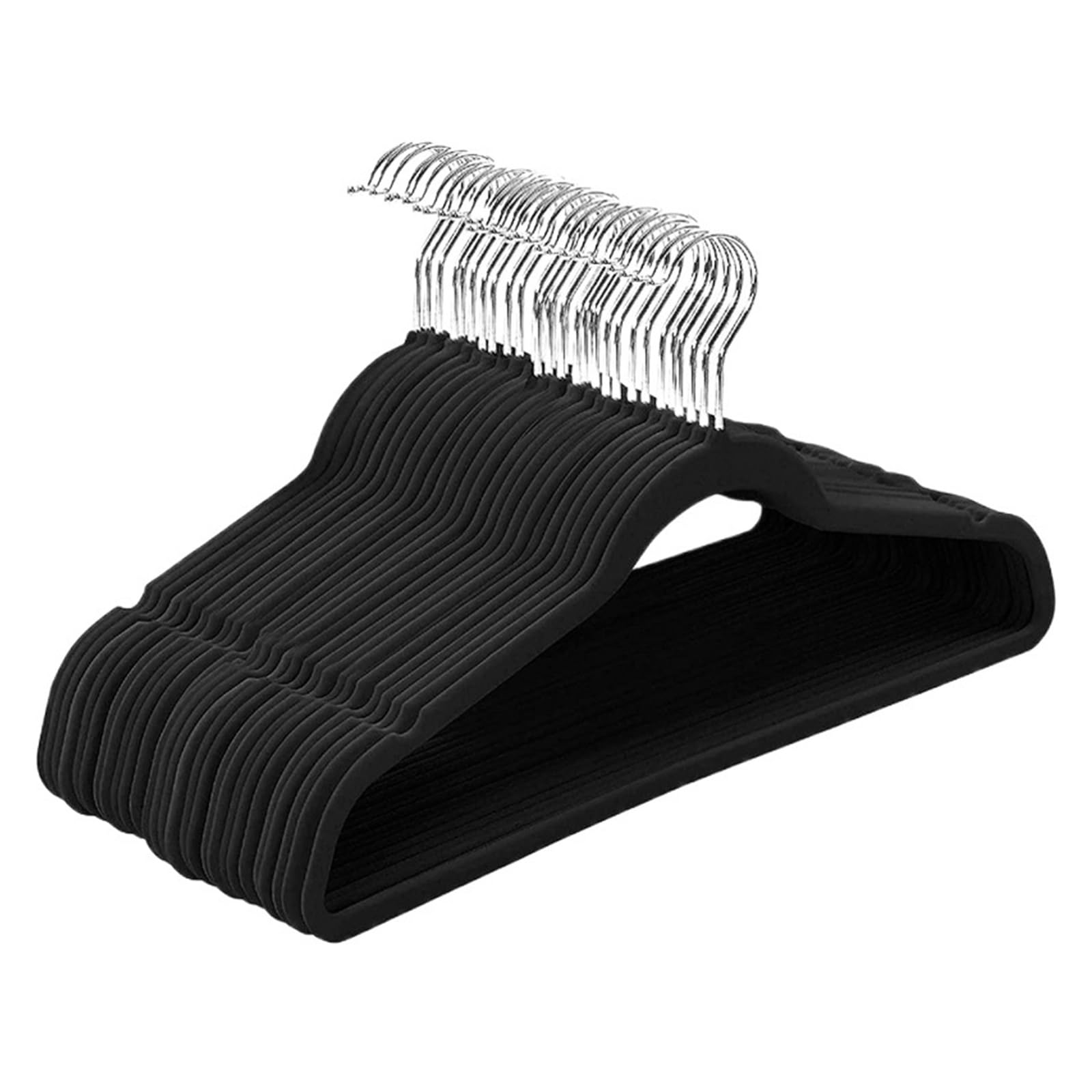 KFGISD, 20pcs Slim Velvet Non-Slip Suit Hanger Space Saving Hanger with Shoulder Slot ，Hangers(Black20pcs)
