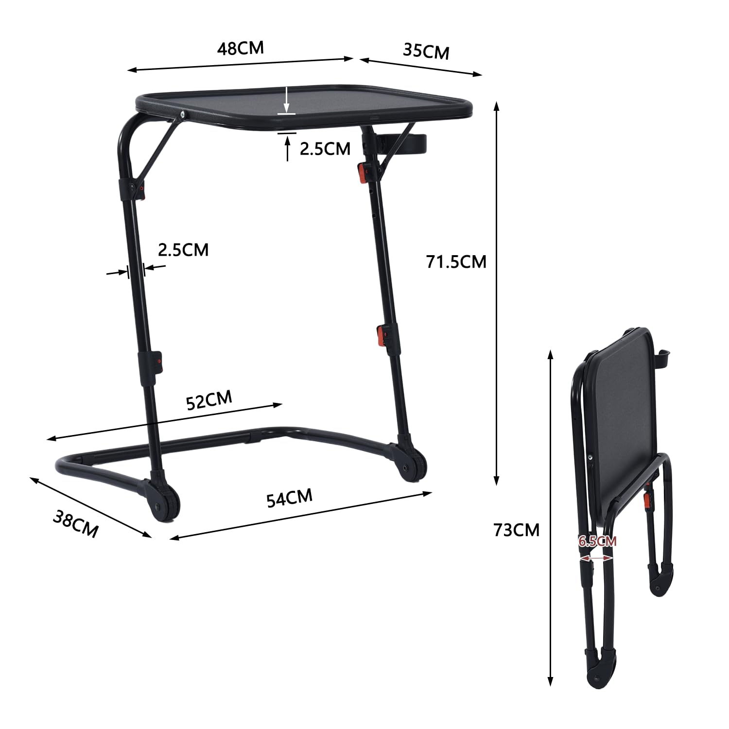 MEUBLE Cosy Escritorio Plegable Mesa Auxiliar con Altura Ajustable Sin Montaje para Ordenador Sofá Ahorro de Espacio Bandeja Cama Mesita Soportes de Regazo en Forma de Z, Negro