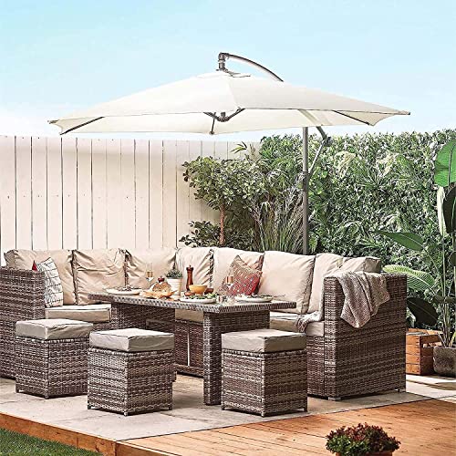 3M Freiarm-Sonnenschirm Gartenschirm UV 50+ Schutz Wasserdicht mit Kurbel & Neigung Überhang für Outdoor-Basis – Bild 7