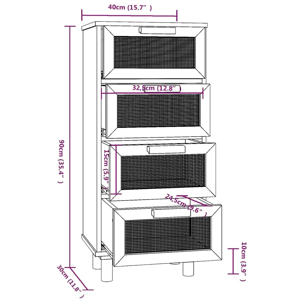 vidaXL Buffet Armoire de Rangement Organisateur de Maison Meuble de Salle de Séjour Intérieur Marron 40x30x90 cm Bois de Pin Massif et Rotin Naturel