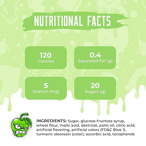 Miniatura 6 de Sour Strips Tiras de caramelo agrio con sabor a manzana cinturones de caramelo masticables deliciosamente agrios dulces de Halloween aptos para