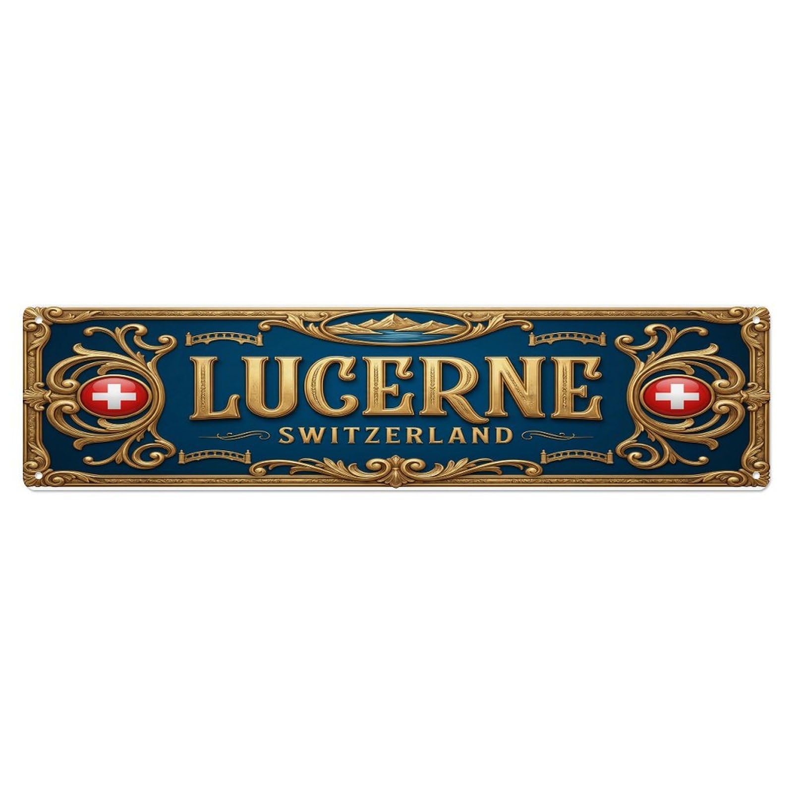 Vintage Lucerne Switzerland Flag Pattern Metal Tin Sign