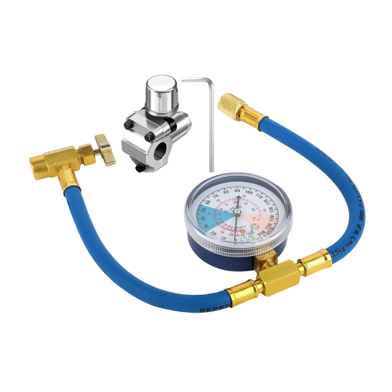 Charging Hose Refrigerant Can Tap with Gauge, Refrigerator Freezer Fluoridation Kit