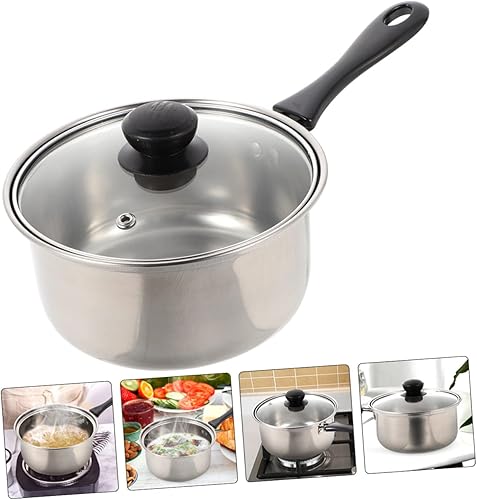 Miniatura 4 de DECHOUS 3 juegos de ollas de acero inoxidable para saltear sartenes con tapa, olla de sopa de metal antiadherente, sartén para leche, mini olla de