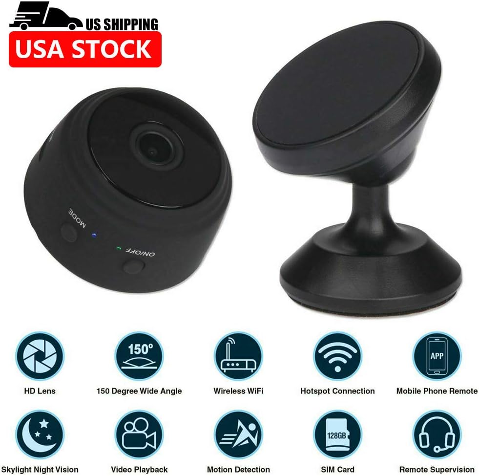 The A9 Mini Camera shown with its magnetic mount, highlighting its versatility for attachment to metal surfaces.