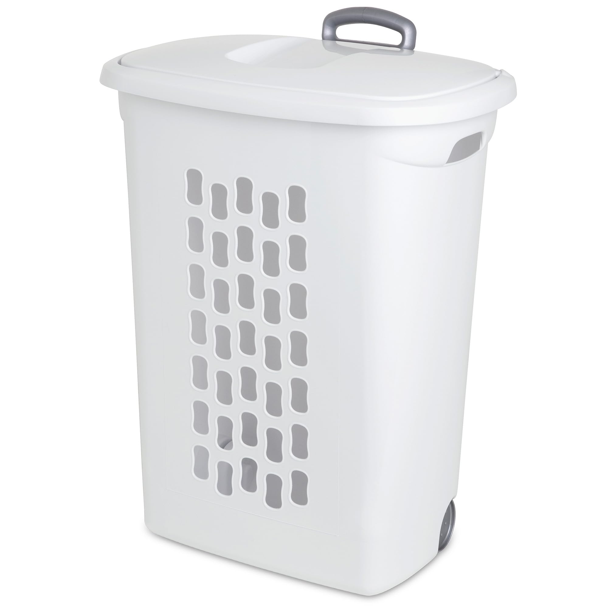 Sterilite 3-Pack Ultra Wheeled Hamper Laundry Basket w Flip-Top Lid Retractable Handle - Plastic Rolling Clothes Storage Cart