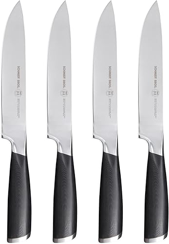 Schmidt Brothers Heritage - Juego de 4 cuchillos para carne gigante, cubiertos de acero inoxidable alemán de alto carbono