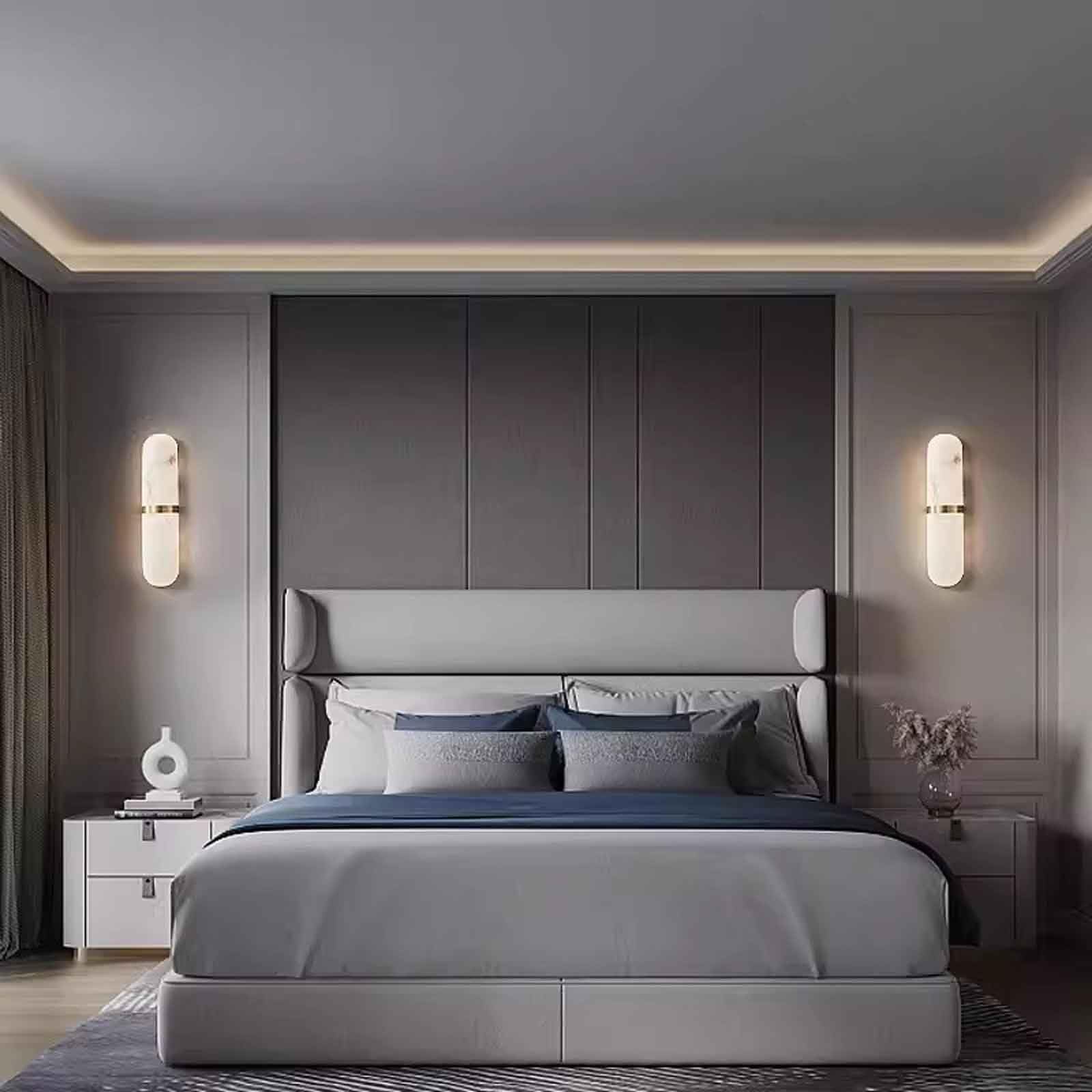 Applique da Parete in Marmo Naturale, Lampada a Striscia di alabastro di Lusso, Applique in Ottone Moderna Nera/Oro per Bagno, Mobile Bar, apparecchio di Illuminazione Bianco per c