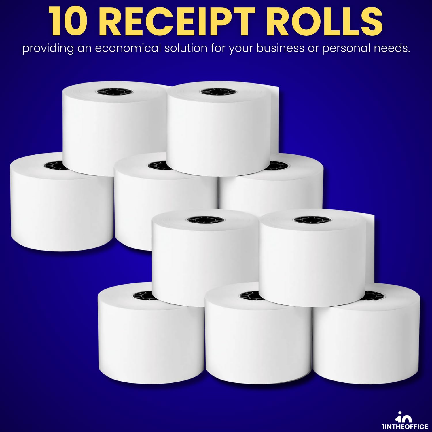 1InTheOffice Papel de registro térmico, papel de impresora térmica de recibos, rollos de papel para máquina, rollos térmicos de calculadora, 1.5 x 128 pulgadas, 1 capa, 10 unidades