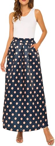 Supertong Damen Rock Polka Dot Maxirock Sommer Mode Retro Frauen Lange Rock Rockabilly Rock Linie Vintage Swing RA cke Mode Elegant Party Faltenrock