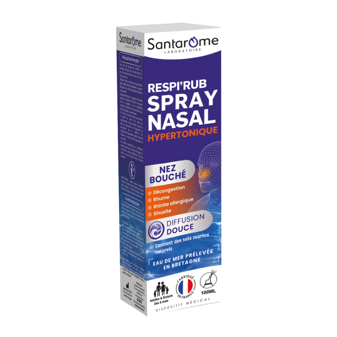 Santarome Bio Spray nasal eau de mer hypertonique decongestionnant 100 ML