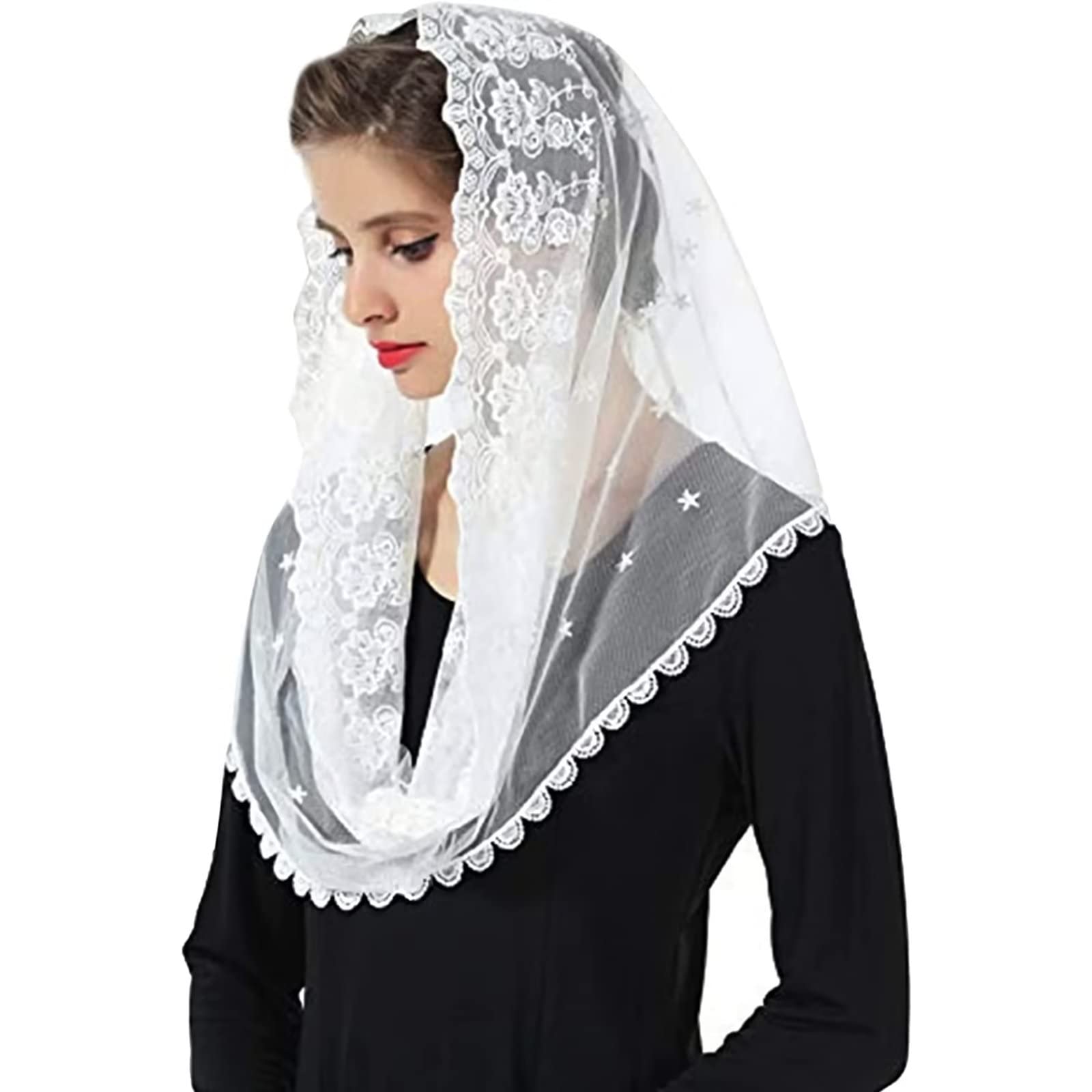 accessoires dentelle Mantilla voile doux et confortable motif de fleurs style espagnol rose voile - blanc