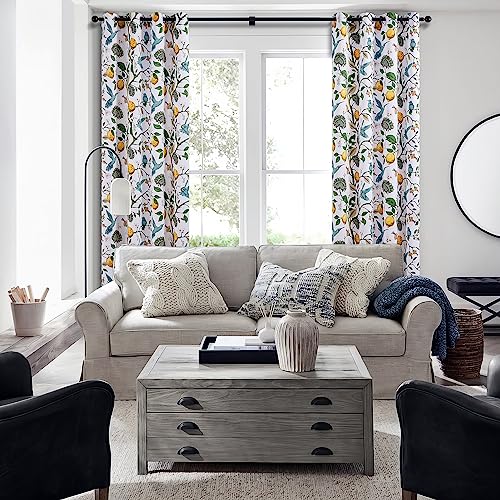 Image of Topfinel Kitchen Curtains 45 Inch Length White Vintage Blackout Curtains for Cafe Kitchen, Short Grommet Luxury Whimsical Floral Hummingbird Patterned 45 Inches Long for Living Room Bedroom