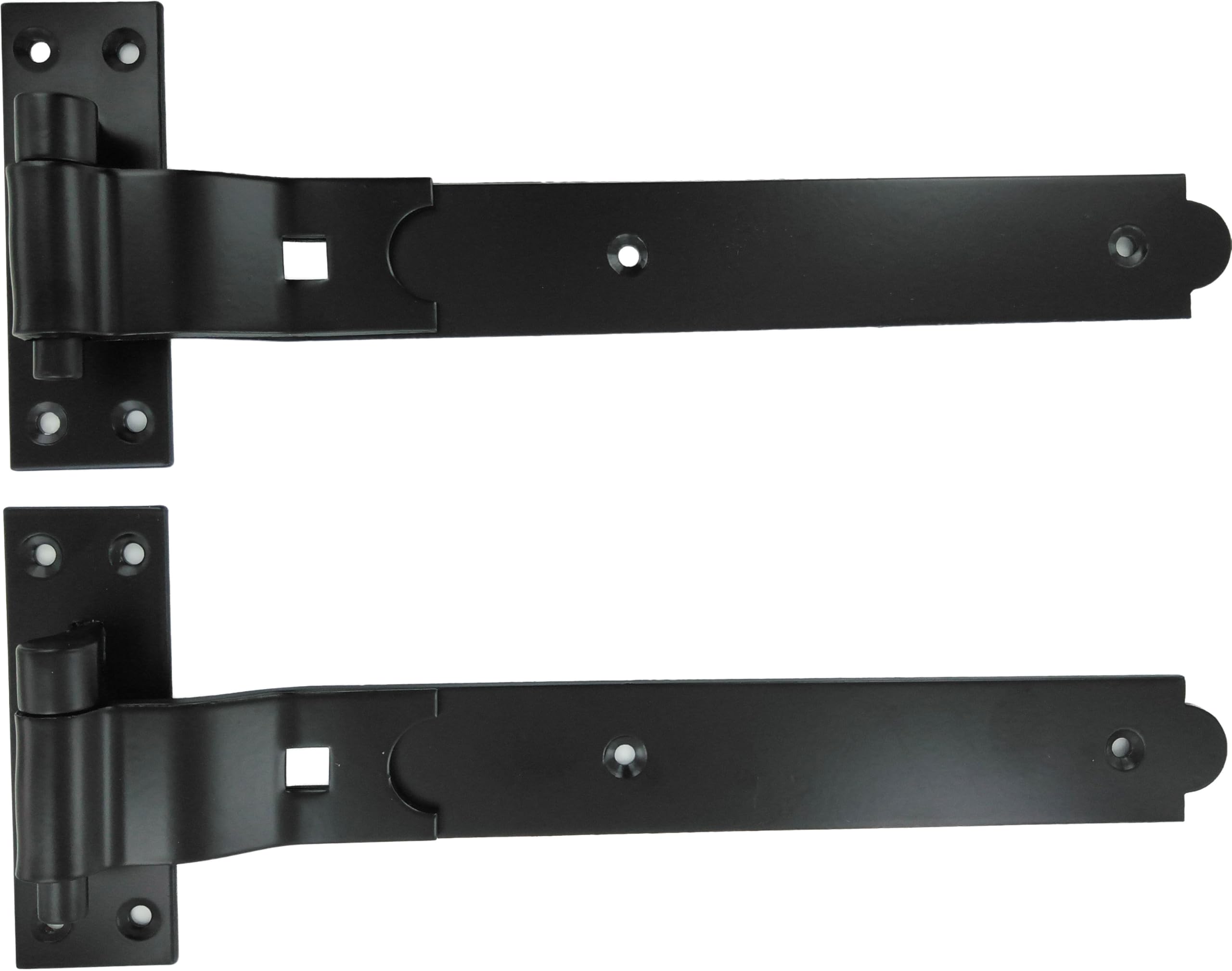 Merriway BH06852 (2 Pcs) Gate Hinges Heavy Duty Hook and Band Cranked Necked Black 350mm (14 Inch) - Pack of 2 Pieces