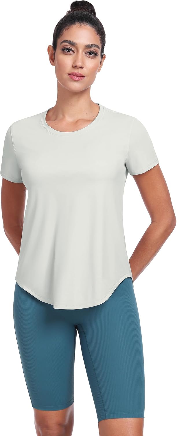 icyzone Workout T-Shirts for Women, Short Sleeve Exercise Running Shirts, Fitness Athletic Yoga Tee Tops Loose Fit
