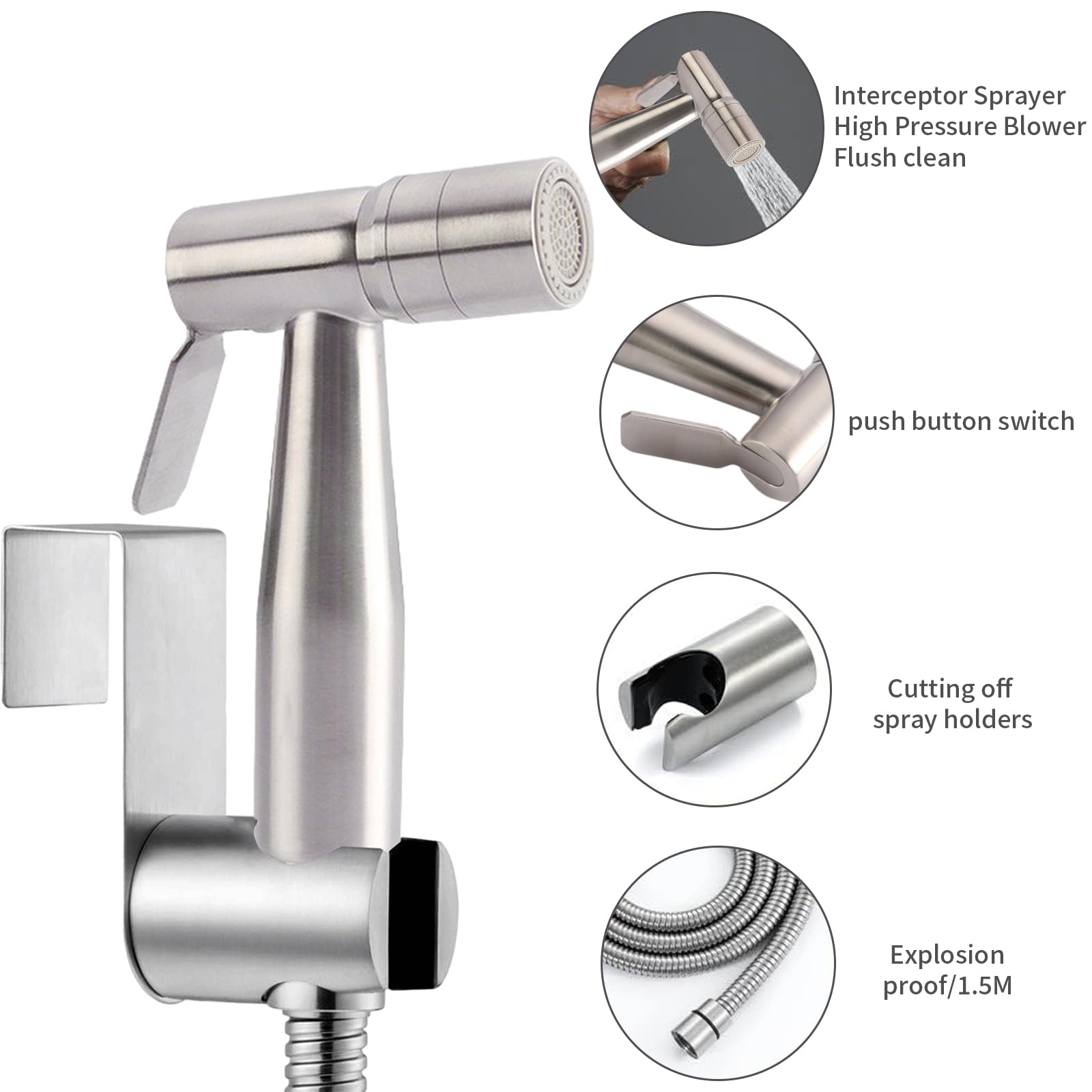 Bidet in acciaio inox, doccia musulmana in acciaio inox e kit spray per pannolini per bambini, spruzzatore per WC con doppia modalità