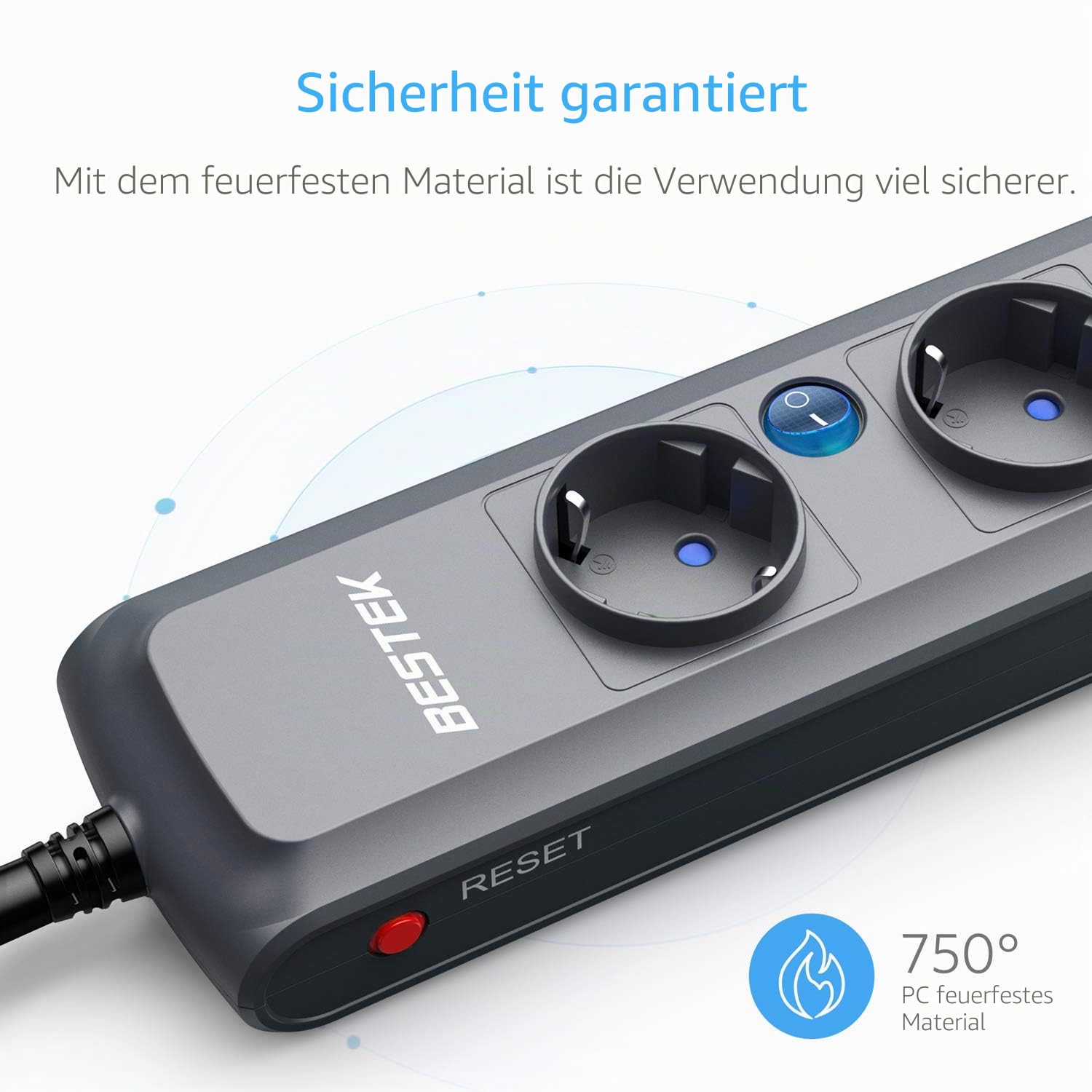 BESTEK 4 Fach Verteiler Steckdosenleiste einzeln schaltbar mit Überlastschutz, Überstromschutz und Kinderschutz, Steckerleiste Wandmontage, 3600W/16A, schwarz