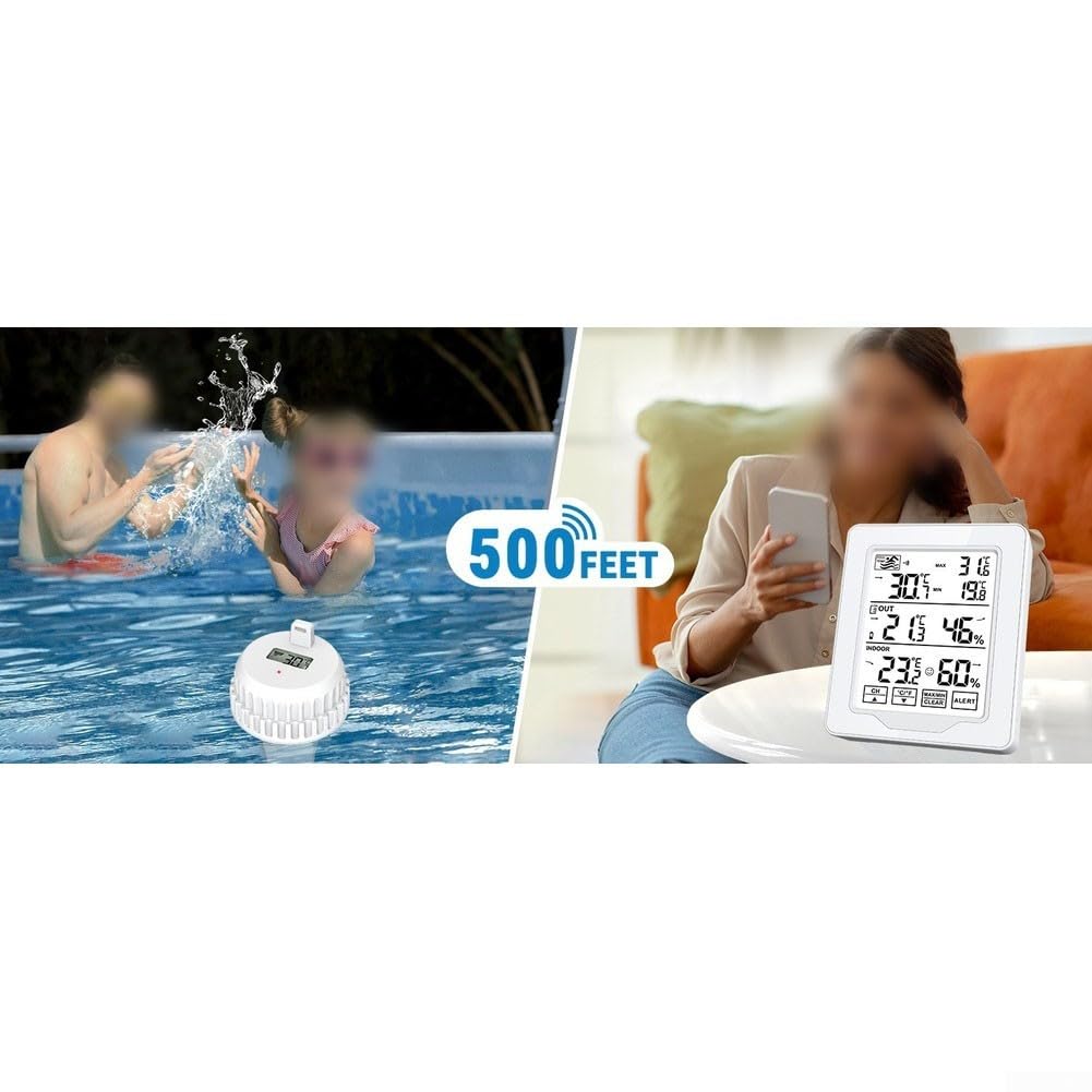 Termometro digitale per piscina con sensore impermeabile IP68, display LCD, doppia visualizzazione della temperatura in °C/°F, misurazione precisa da -40 °C a 60 °C, per piscine