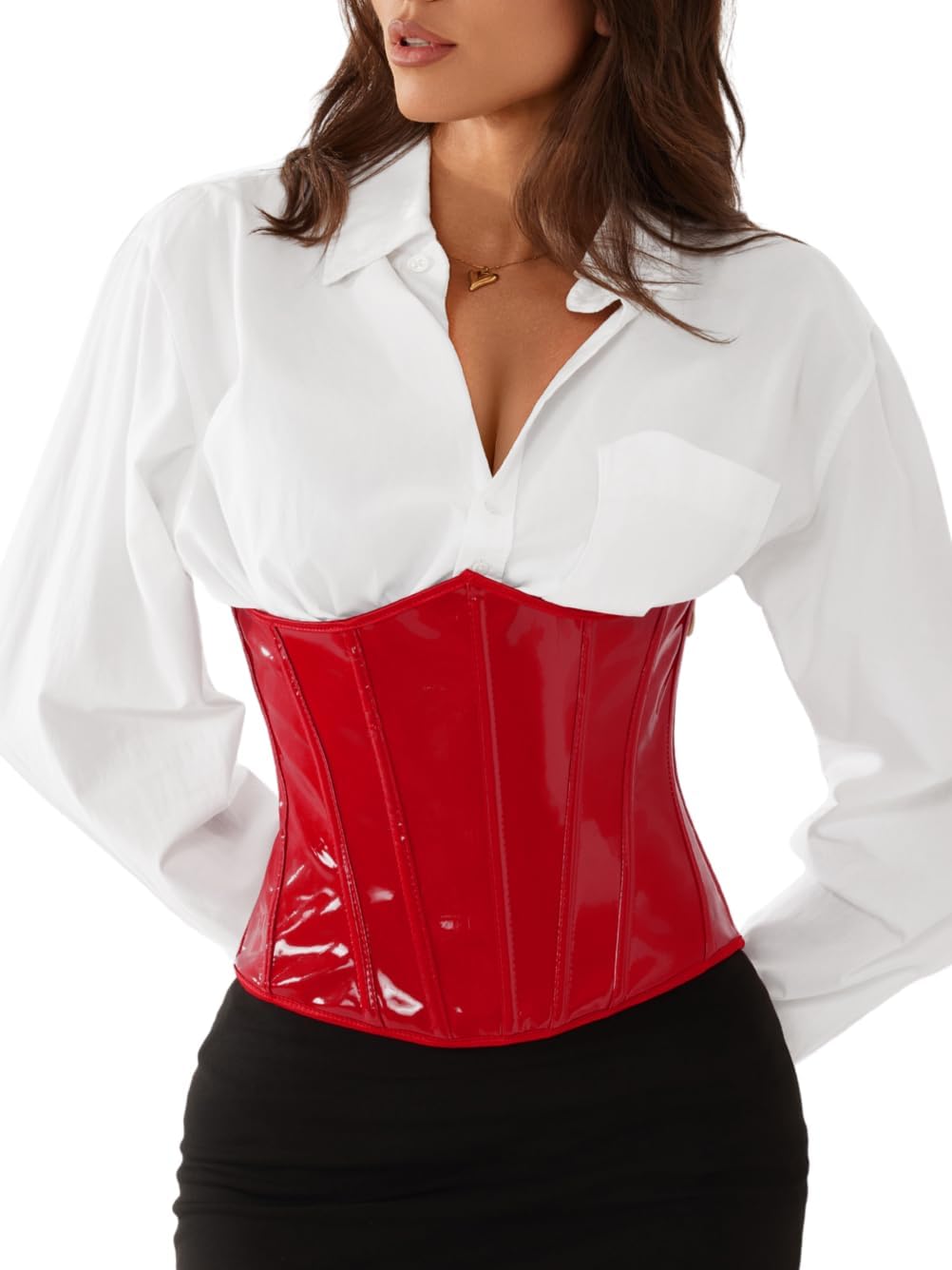 Kaei&Shi Faux Leather Waist Corsets Belt,Underbust Latex Corset Tops For Women Costumes
