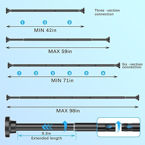 Miniatura 8 de AIZESI Barra de cortina de ducha, ajustable de 41 a 75 pulgadas, barra de cortina de tensión sin taladrar, antideslizante, acero inoxidable de alta