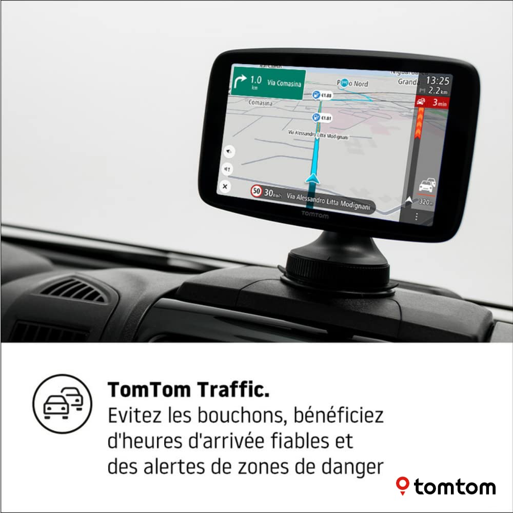 TomTom GPS GO Camper Max pour Camping-Car et Caravane, écran HD 7" avec PI pour Camping-Car et Caravane, Mises à jour via Wi-Fi, TomTom Traffic, Alertes des Zones de Danger et Cartes du Monde
